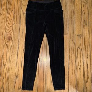 Athleta Metro Mid Rise Velour Cord Large Black Stash Pocket Legging 28"